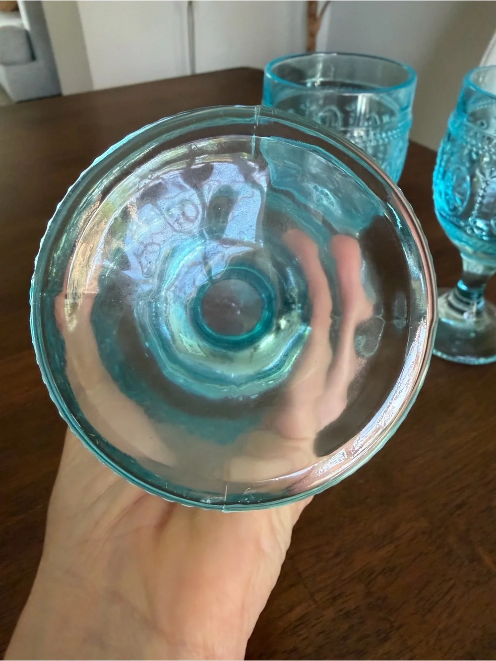 Turquoise Embossed Goblet Glasses - Set of 4